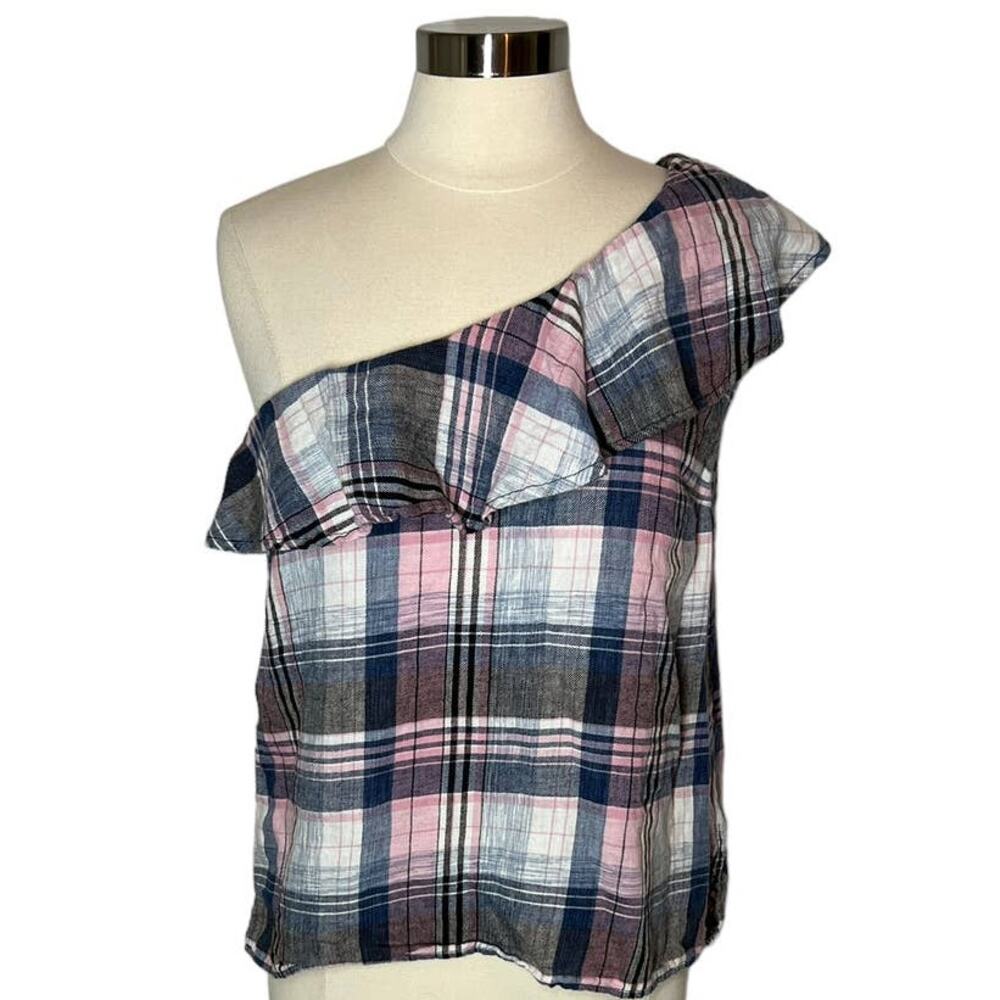 CLOTH AND STONE One Shoulder Plaid Top SZ Medium